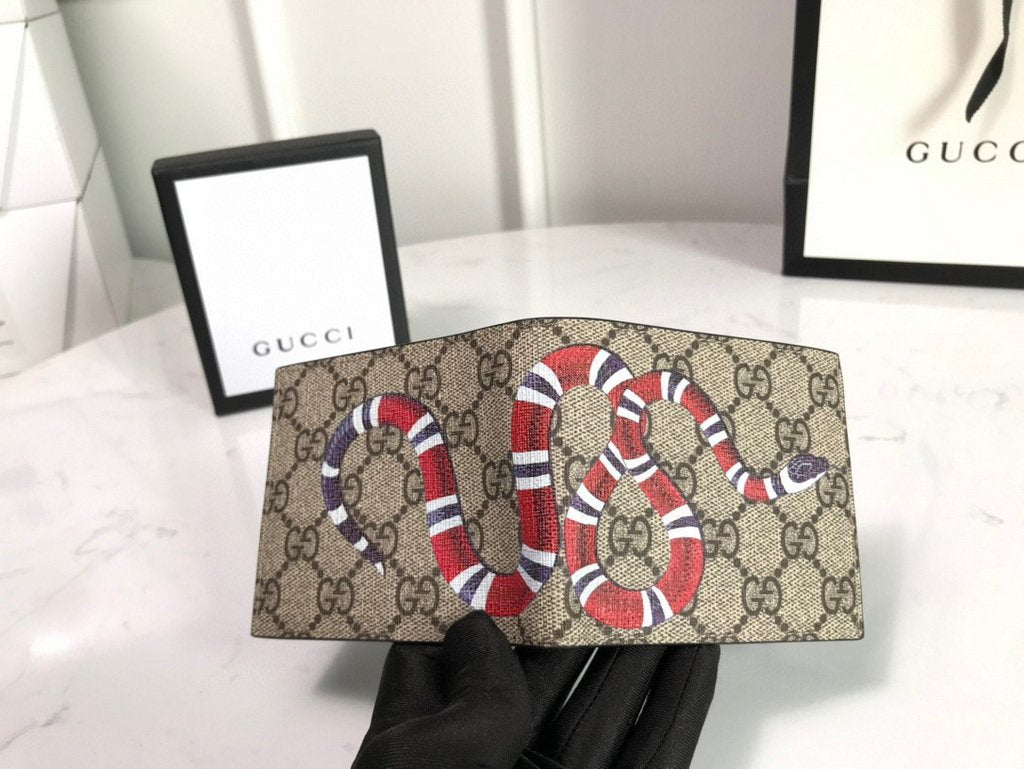 Gucci 451268 Kingsnake Print GG Supreme Wallet Beige/ebony
