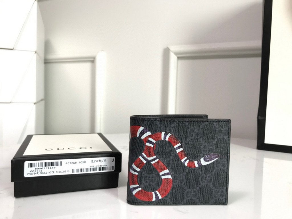 Gucci 451268 Kingsnake Print GG Supreme Wallet Black/grey