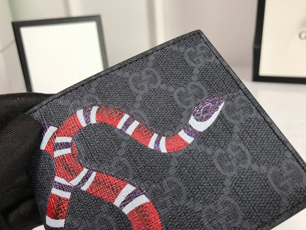 Gucci 451268 Kingsnake Print GG Supreme Wallet Black/grey