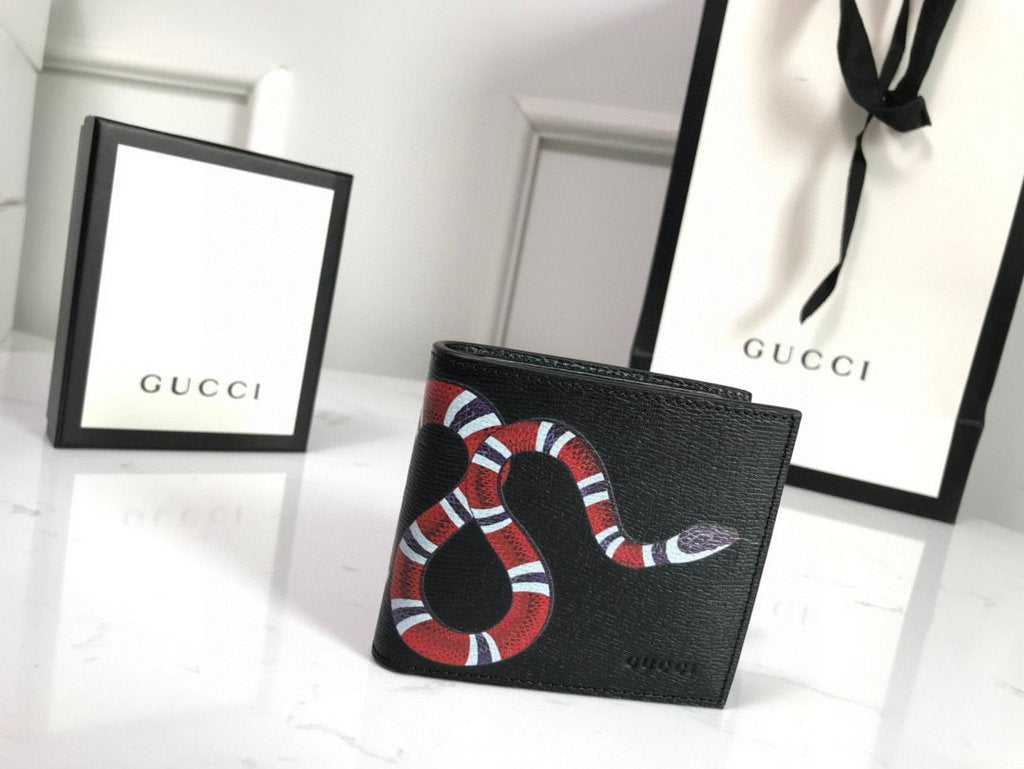 Gucci 451268 Kingsnake Print GG Supreme Wallet Black