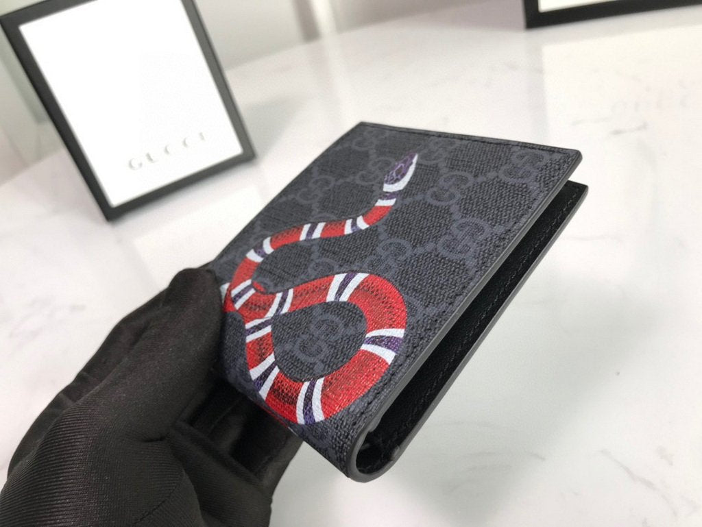 Gucci 451268 Kingsnake Print GG Supreme Wallet Black/grey