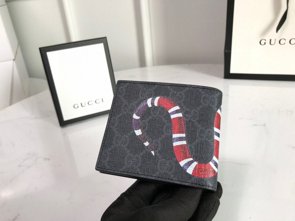 Gucci 451268 Kingsnake Print GG Supreme Wallet Black/grey