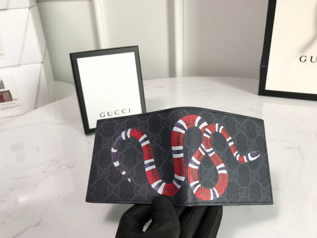 Gucci 451268 Kingsnake Print GG Supreme Wallet Black/grey
