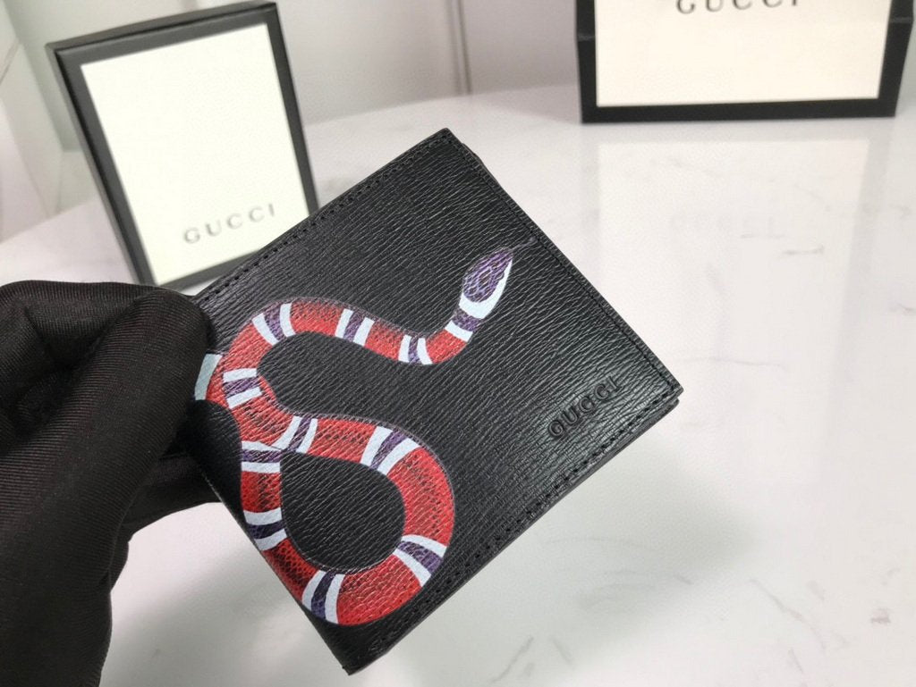 Gucci 451268 Kingsnake Print GG Supreme Wallet Black