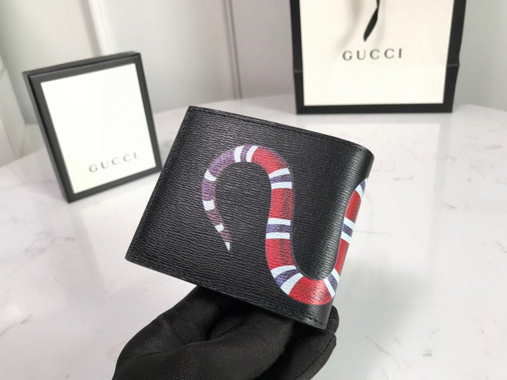 Gucci 451268 Kingsnake Print GG Supreme Wallet Black