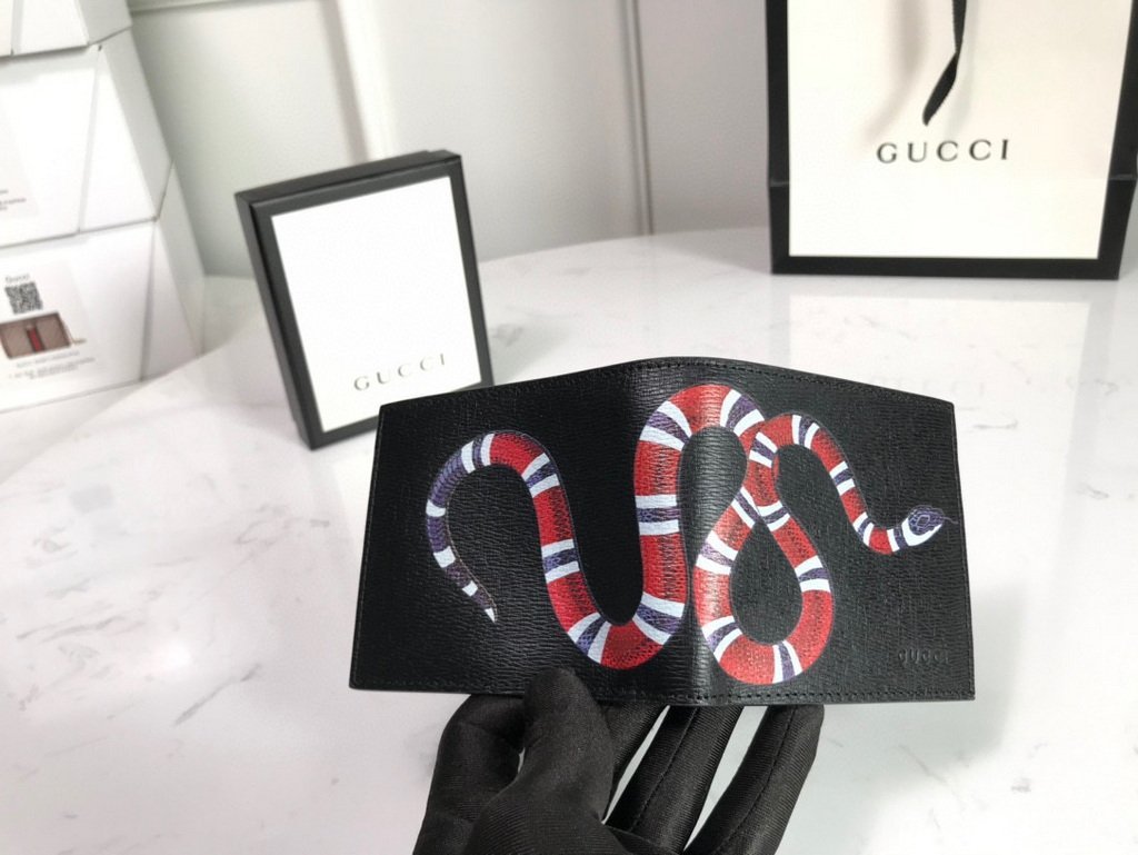 Gucci 451268 Kingsnake Print GG Supreme Wallet Black
