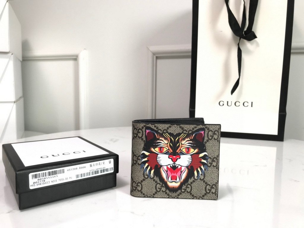 Gucci 451268 Tiger Print GG Supreme Wallet Brown
