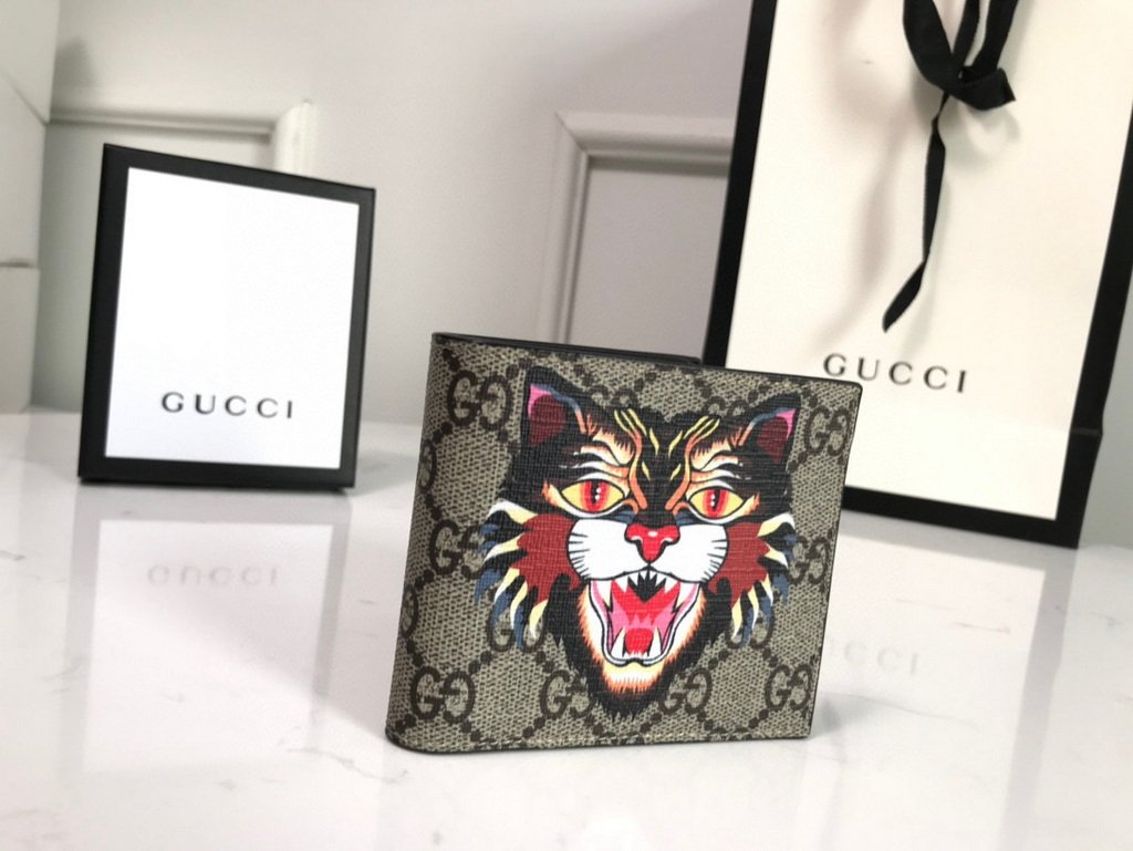 Gucci 451268 Tiger Print GG Supreme Wallet Brown
