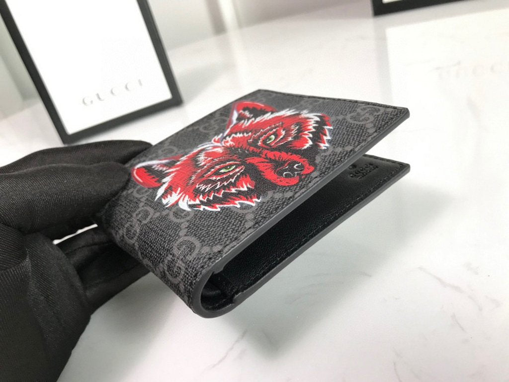 Gucci 451268 Wolf Print GG Supreme Wallet Black