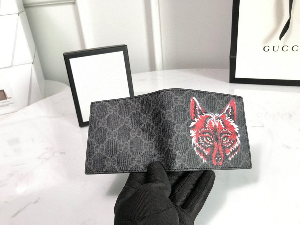 Gucci 451268 Wolf Print GG Supreme Wallet Black