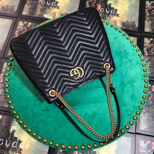 Gucci 453569 GG Marmont Matelass¨¦ Shoulder Bag Black - luxibagsmall