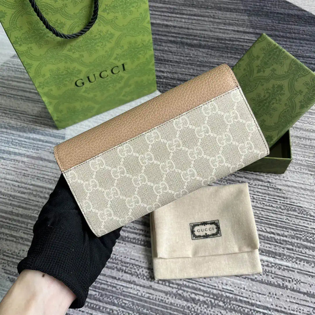 Gucci 456116 Bi-color GG Marmont continental wallet Beige and apricot leather