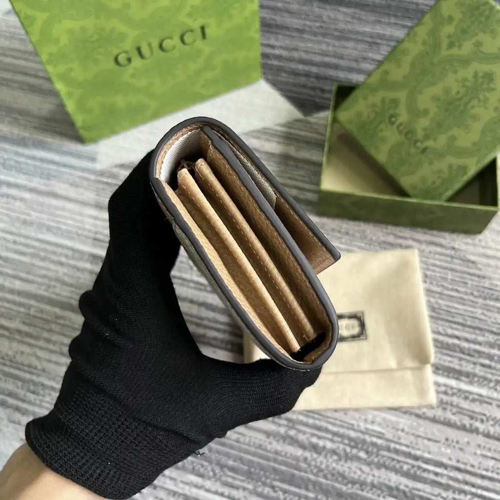 Gucci 456116 Bi-color GG Marmont continental wallet Beige and apricot leather