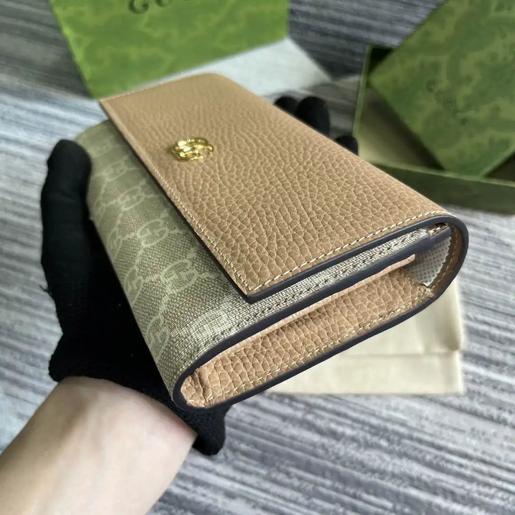 Gucci 456116 Bi-color GG Marmont continental wallet Beige and apricot leather