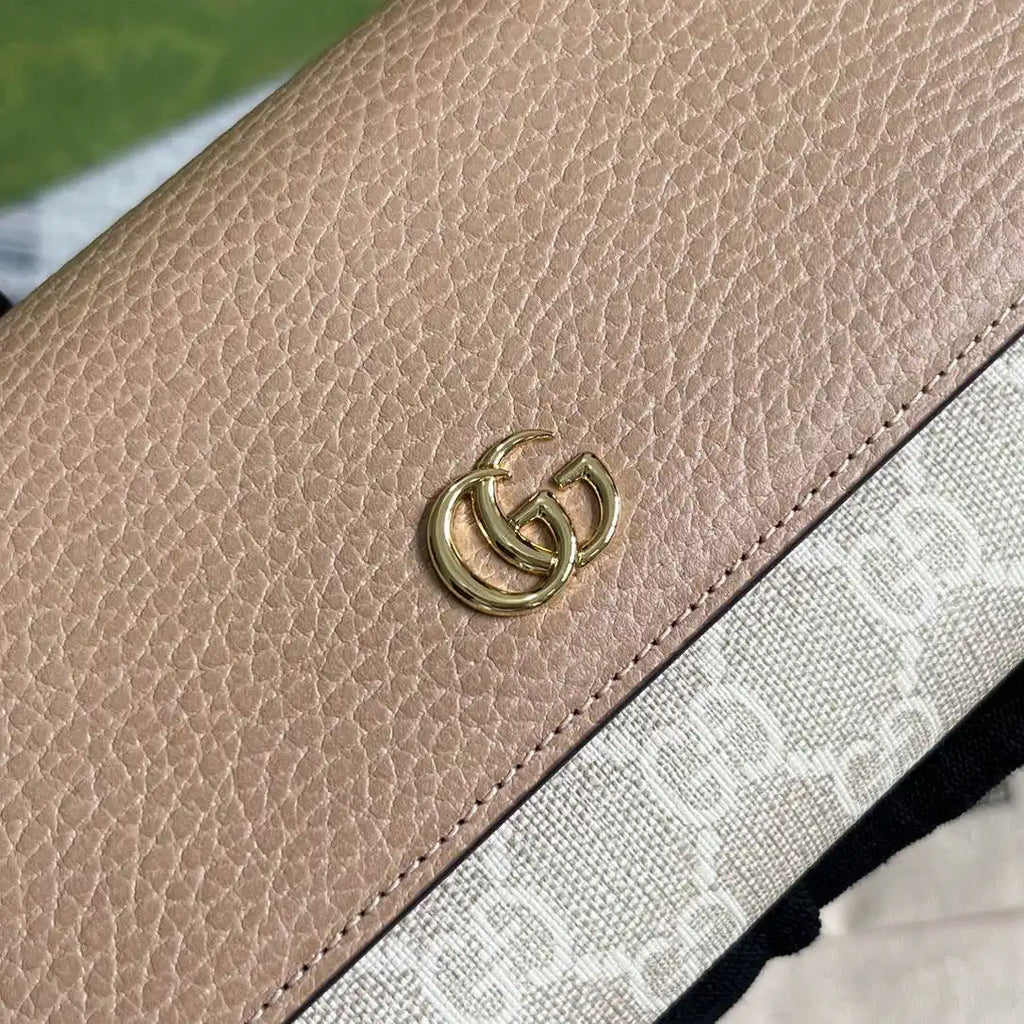 Gucci 456116 Bi-color GG Marmont continental wallet Beige and apricot leather