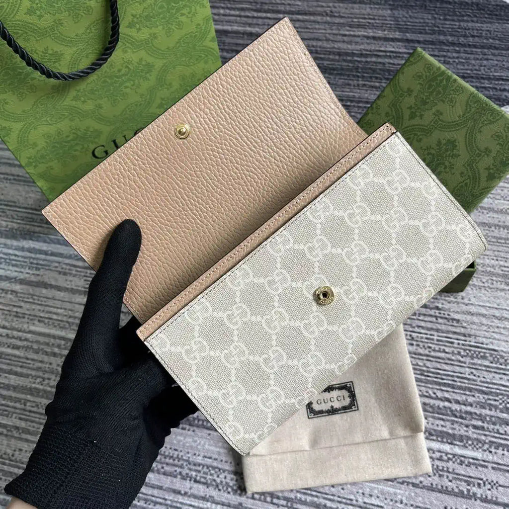 Gucci 456116 Bi-color GG Marmont continental wallet Beige and apricot leather