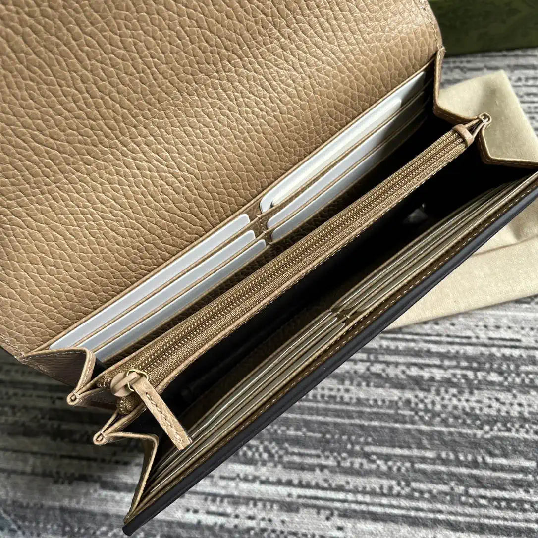 Gucci 456116 Bi-color GG Marmont continental wallet Beige and apricot leather