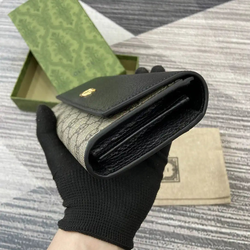Gucci 456116 Bi-color GG Marmont continental wallet Beige and Black leather