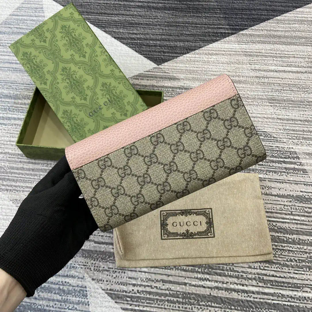 Gucci 456116 Bi-color GG Marmont continental wallet Beige and Pink leather
