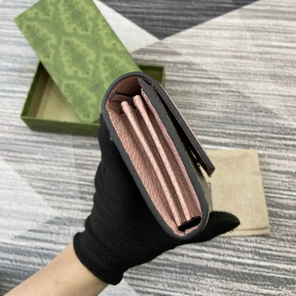 Gucci 456116 Bi-color GG Marmont continental wallet Beige and Pink leather