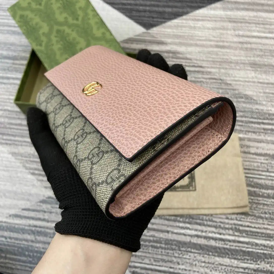 Gucci 456116 Bi-color GG Marmont continental wallet Beige and Pink leather