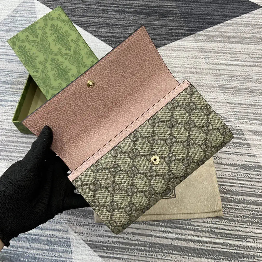 Gucci 456116 Bi-color GG Marmont continental wallet Beige and Pink leather