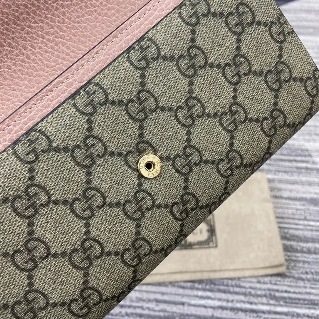 Gucci 456116 Bi-color GG Marmont continental wallet Beige and Pink leather