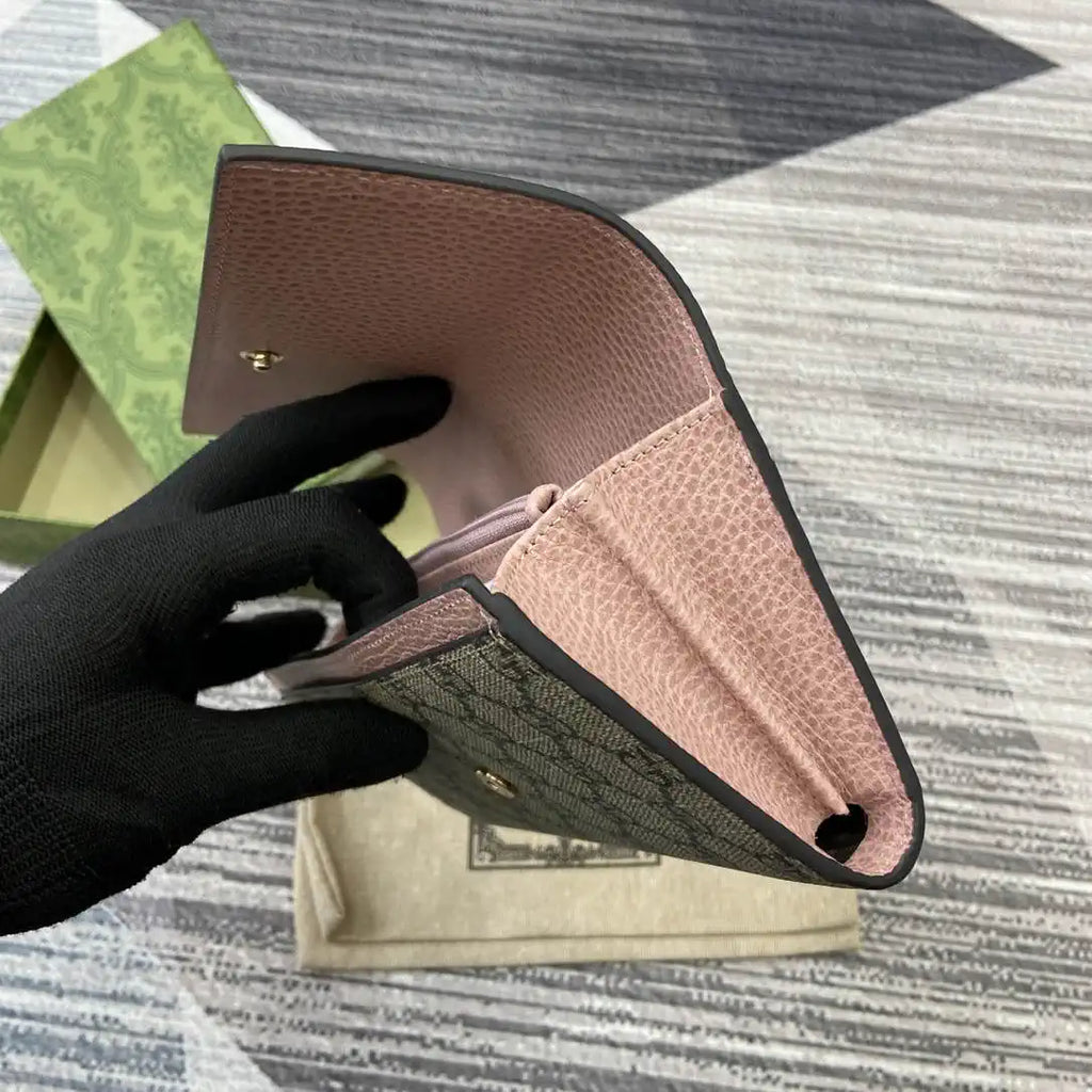 Gucci 456116 Bi-color GG Marmont continental wallet Beige and Pink leather