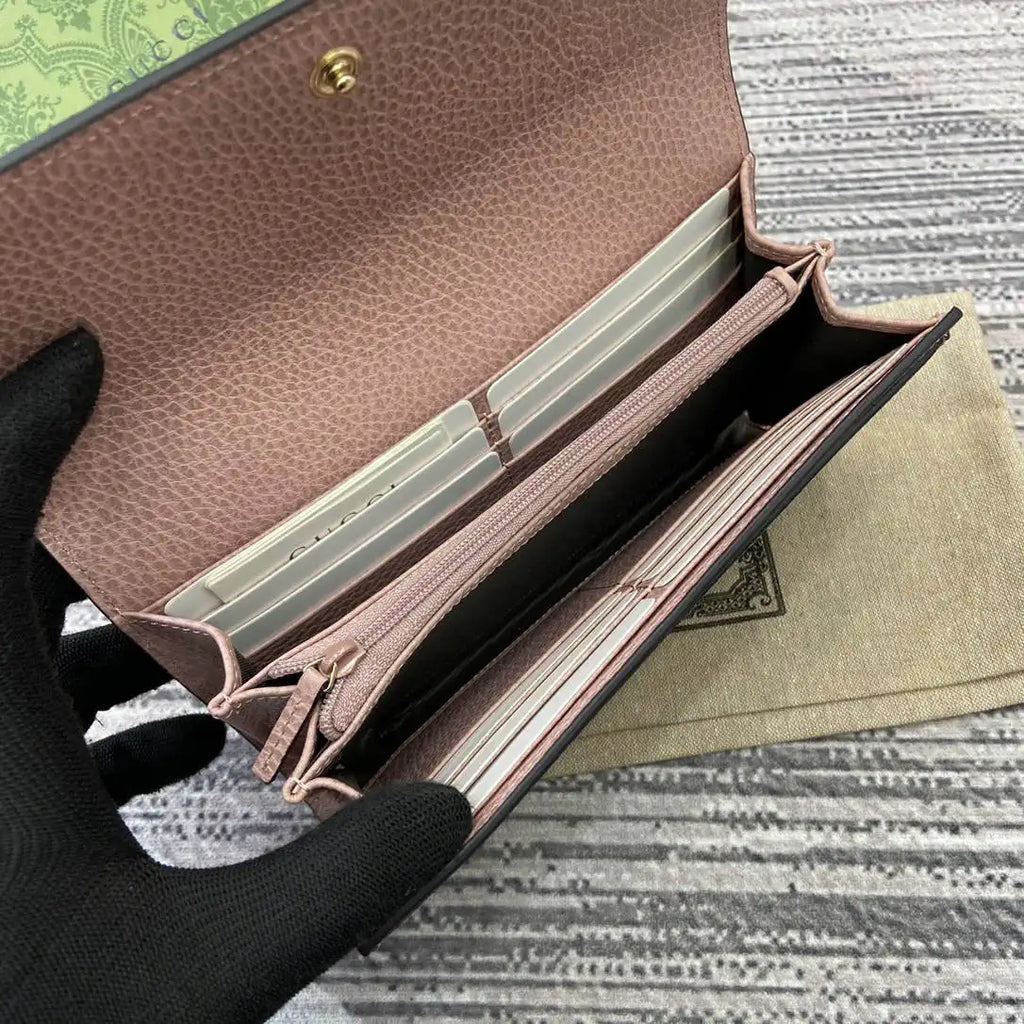 Gucci 456116 Bi-color GG Marmont continental wallet Beige and Pink leather