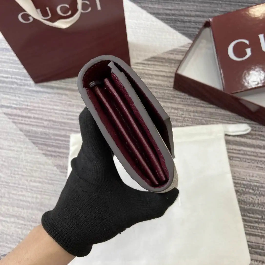 Gucci 456116 Bi-color GG Marmont continental wallet Beige and Wine Red leather