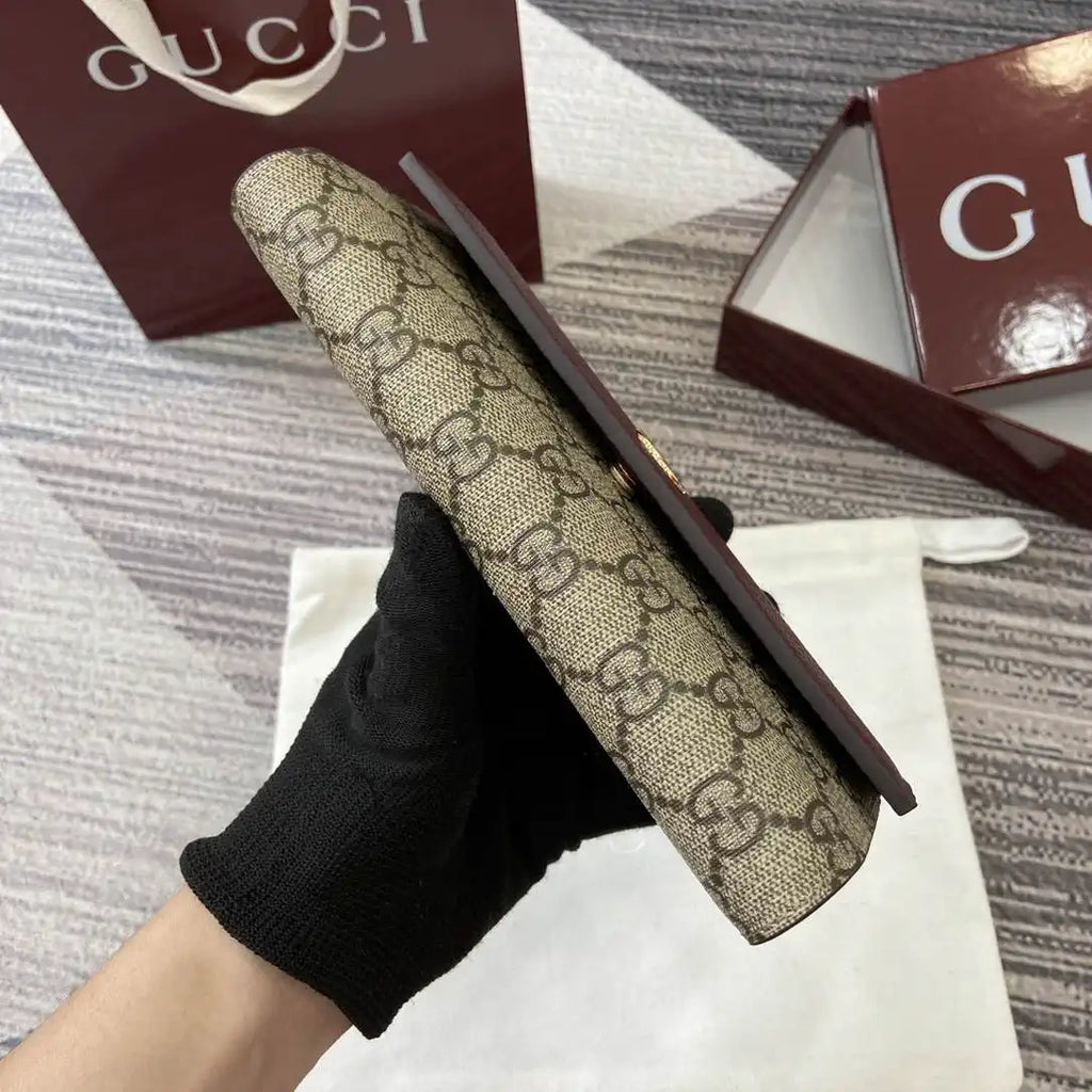 Gucci 456116 Bi-color GG Marmont continental wallet Beige and Wine Red leather