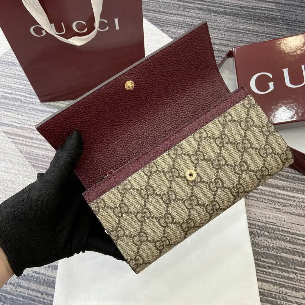 Gucci 456116 Bi-color GG Marmont continental wallet Beige and Wine Red leather