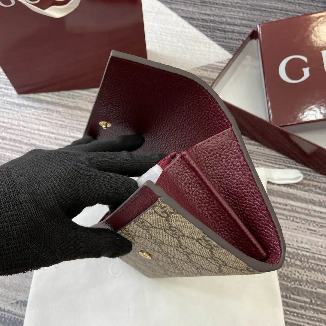 Gucci 456116 Bi-color GG Marmont continental wallet Beige and Wine Red leather