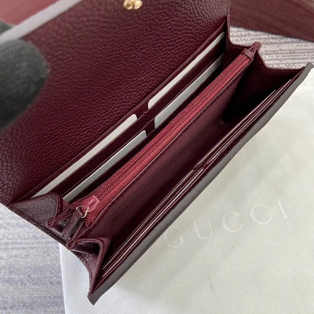 Gucci 456116 Bi-color GG Marmont continental wallet Beige and Wine Red leather