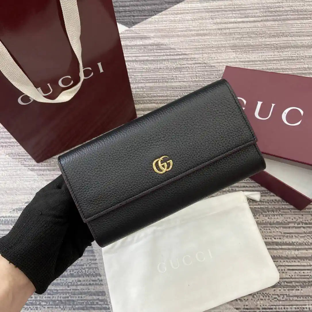 Gucci 456116 Bi-color GG Marmont continental wallet Black and red leather