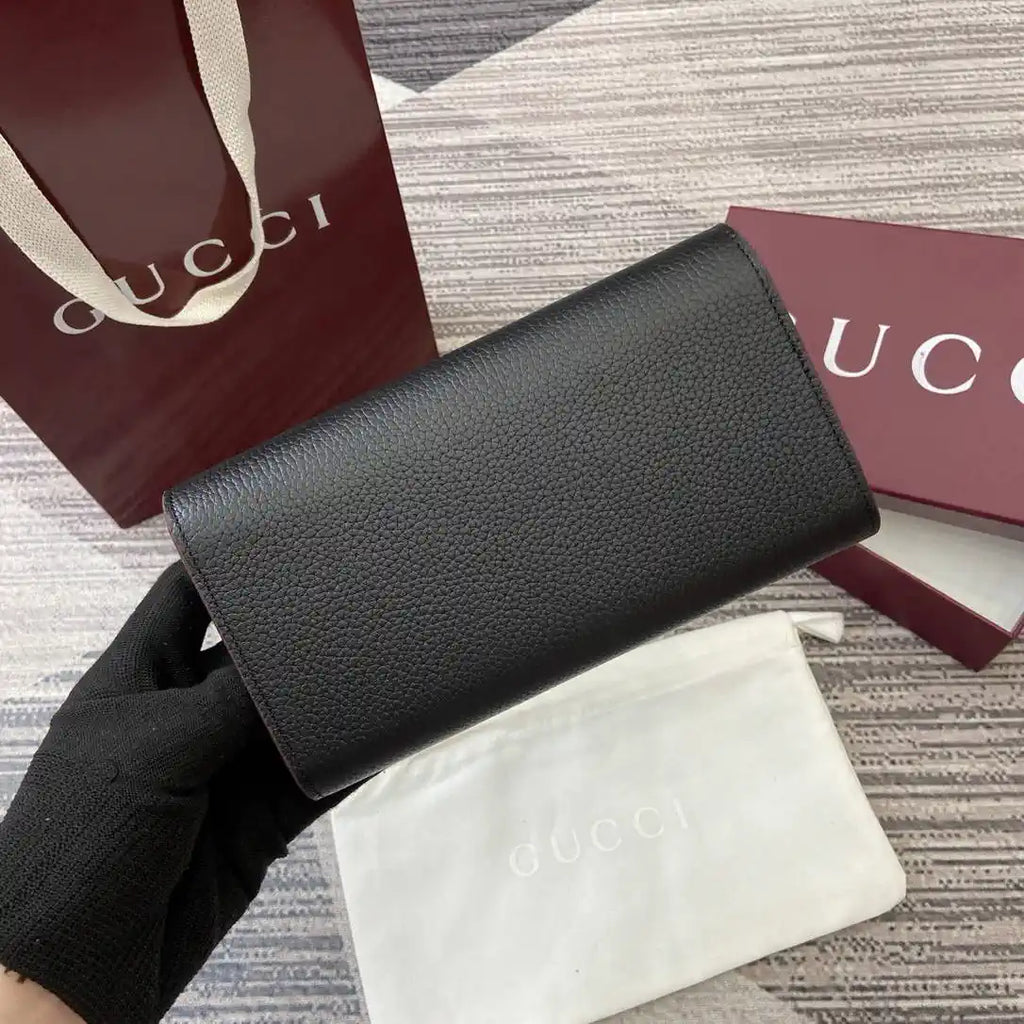 Gucci 456116 Bi-color GG Marmont continental wallet Black and red leather