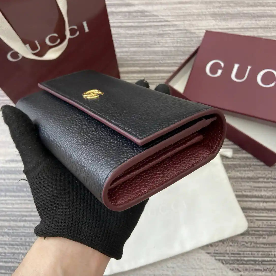 Gucci 456116 Bi-color GG Marmont continental wallet Black and red leather