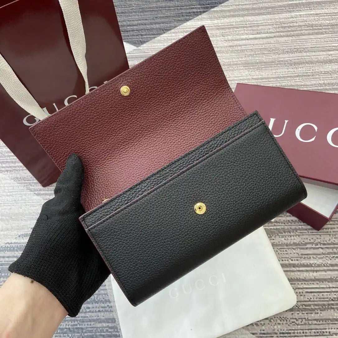 Gucci 456116 Bi-color GG Marmont continental wallet Black and red leather
