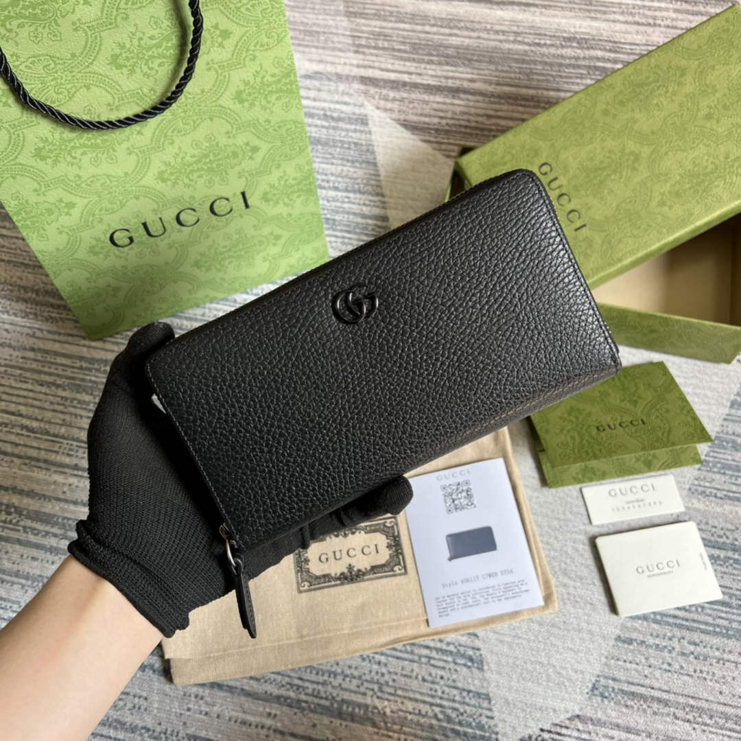 Gucci 456117 GG Marmont Leather Zip Around Wallet Black - Default Title - View 1
