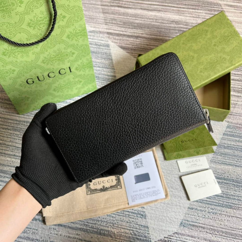 Gucci 456117 GG Marmont Leather Zip Around Wallet Black