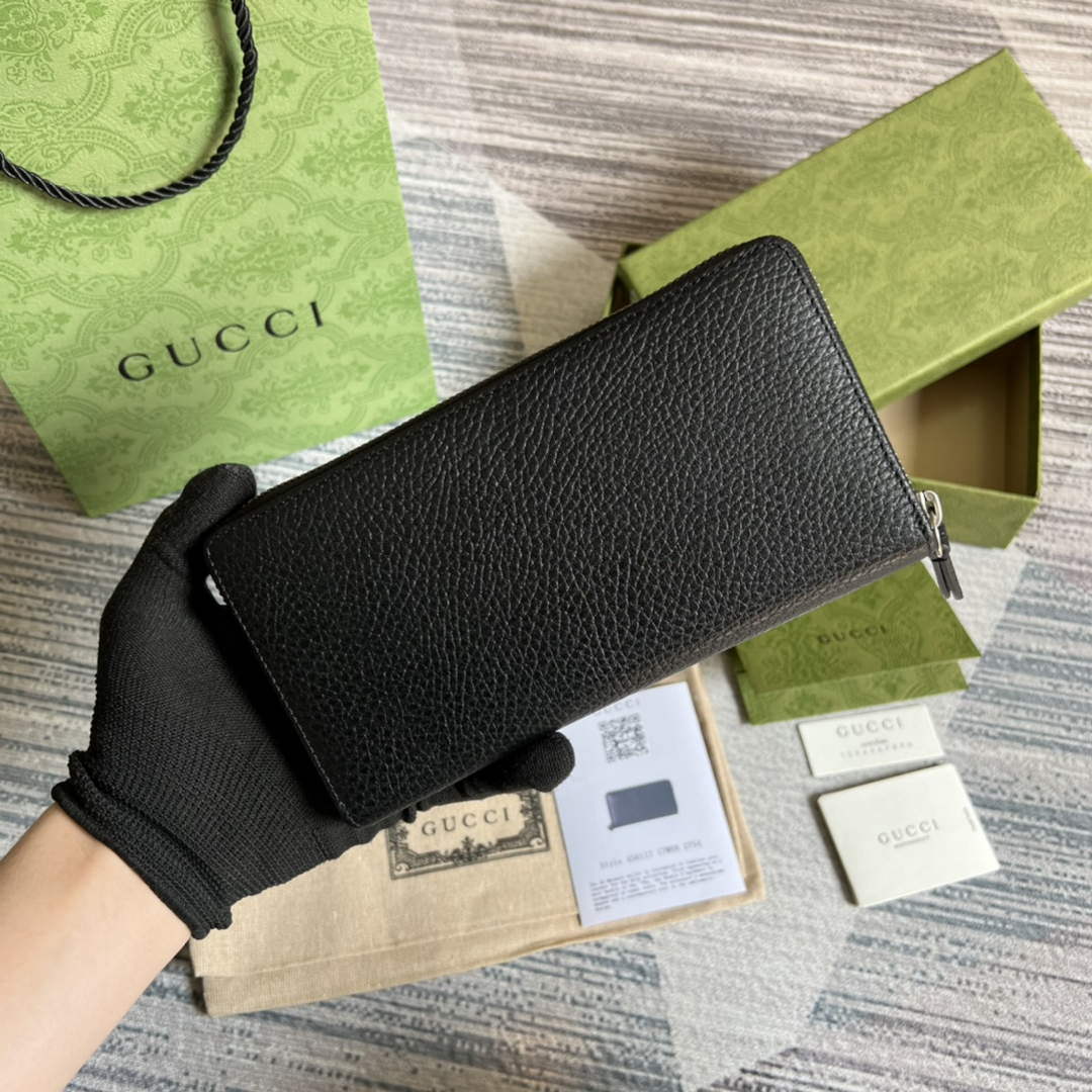 Gucci 456117 GG Marmont Leather Zip Around Wallet Black