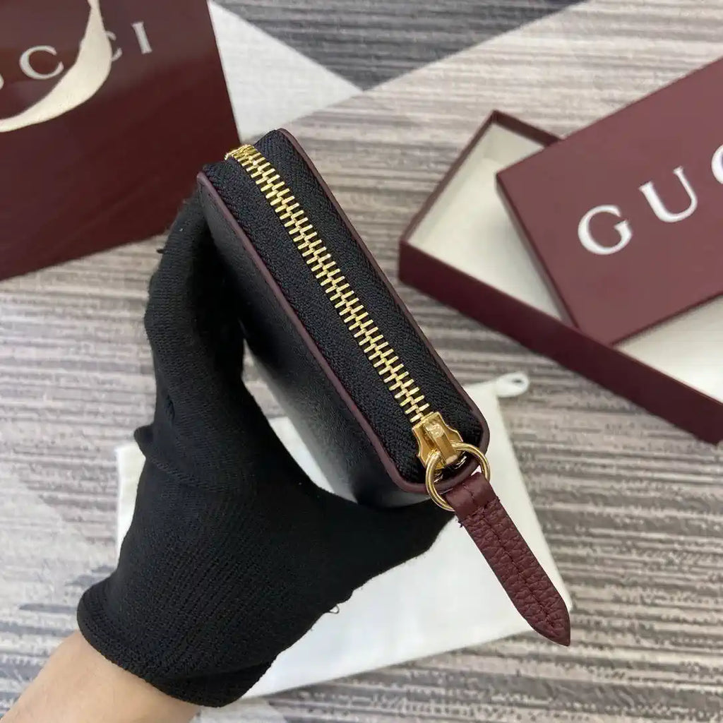 Gucci 456117 GG Marmont Leather Zip Around Wallet Black with Gold