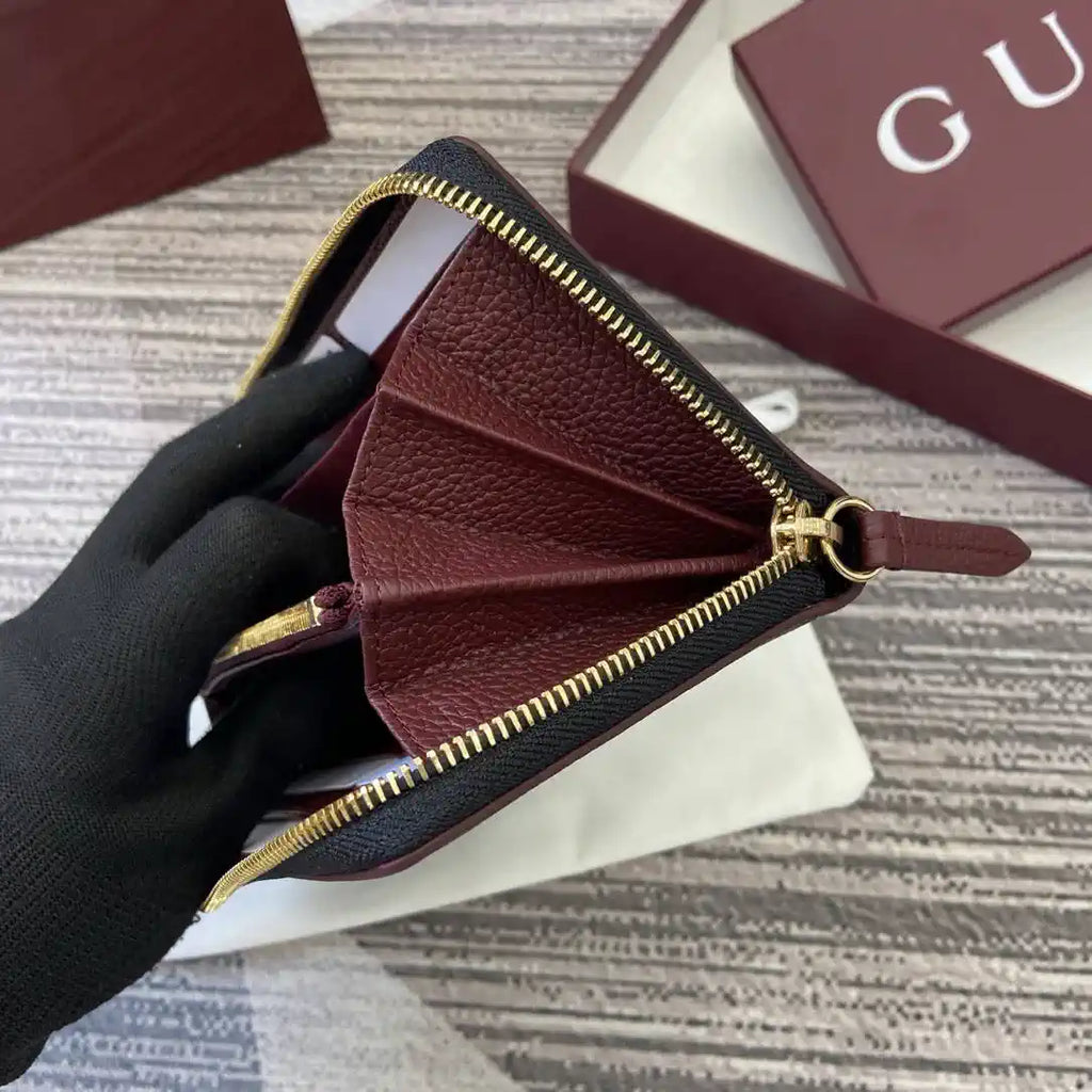 Gucci 456117 GG Marmont Leather Zip Around Wallet Black with Gold