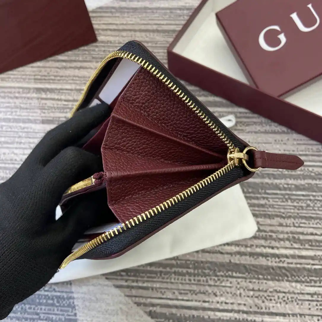 Gucci 456117 GG Marmont Leather Zip Around Wallet Black with Gold
