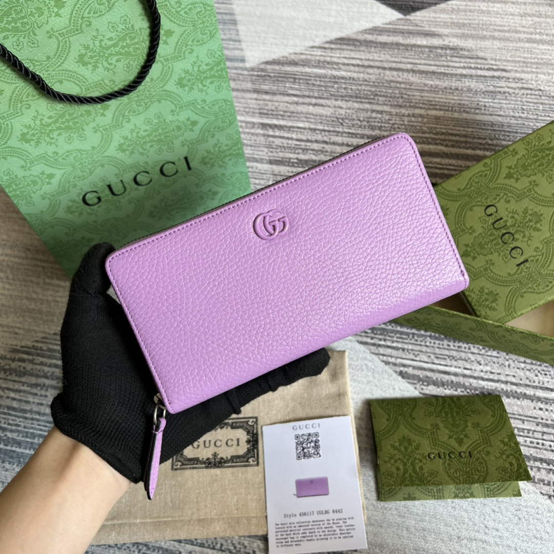 Gucci 456117 GG Marmont Leather Zip Around Wallet Light purle - Default Title - View 1
