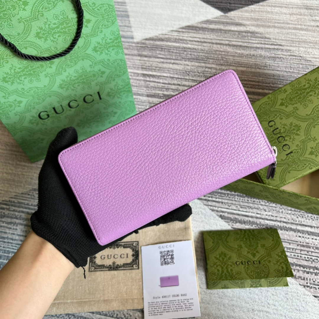 Gucci 456117 GG Marmont Leather Zip Around Wallet Light purle