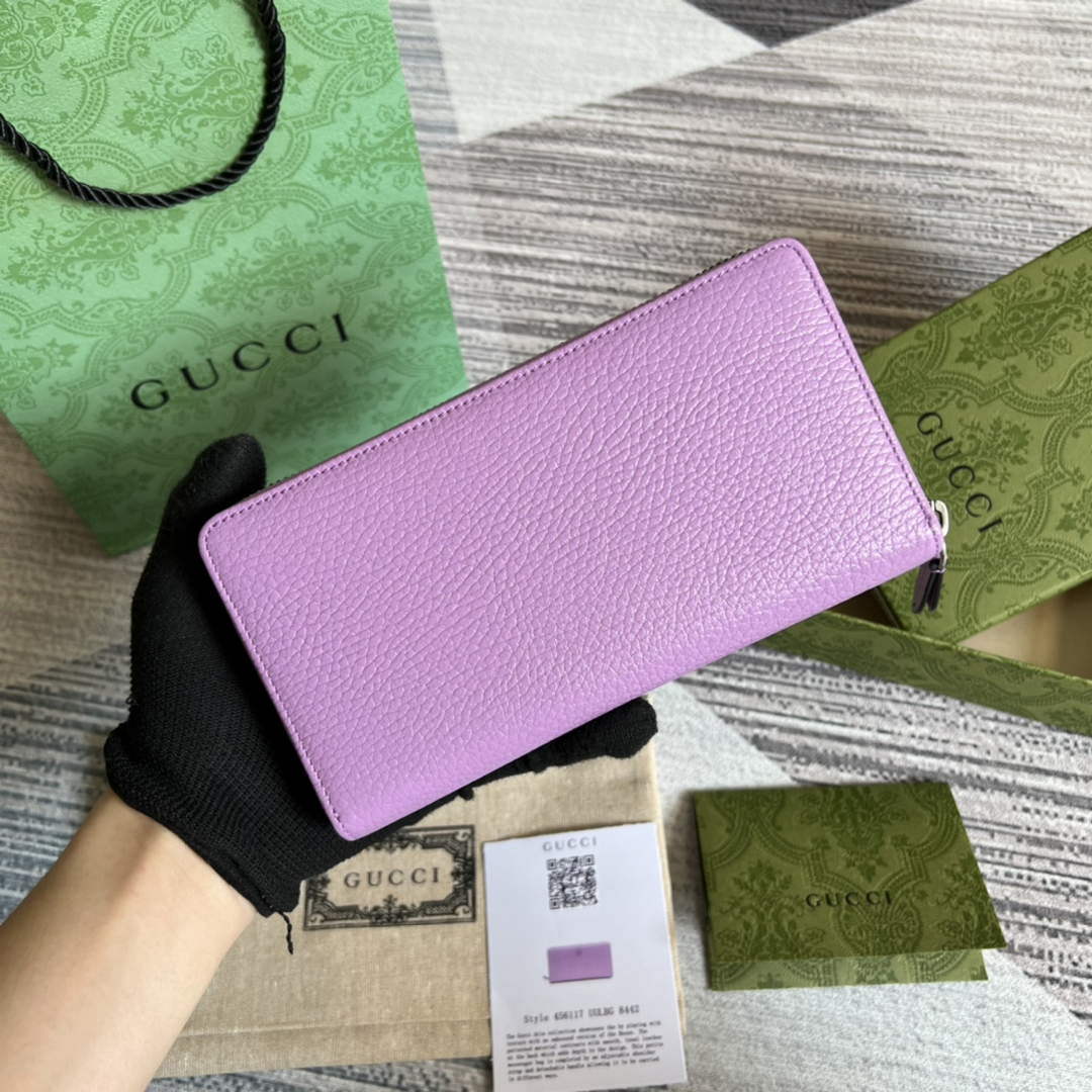 Gucci 456117 GG Marmont Leather Zip Around Wallet Light purle