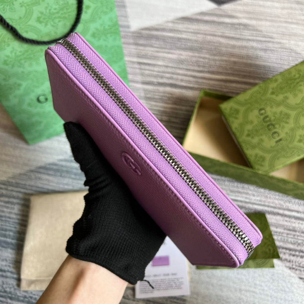 Gucci 456117 GG Marmont Leather Zip Around Wallet Light purle