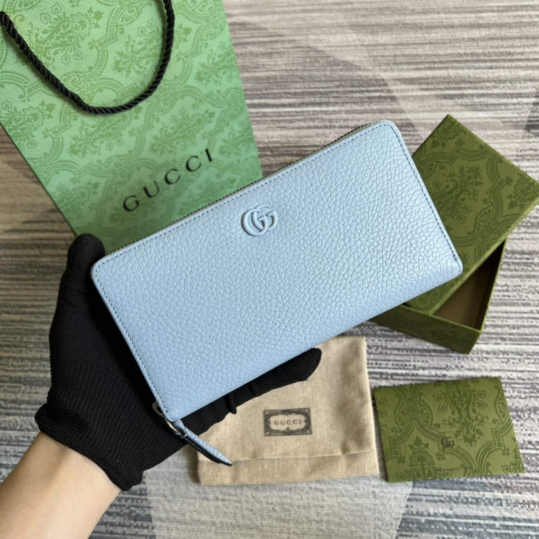 Gucci 456117 GG Marmont Leather Zip Around Wallet Pale blue - Default Title - View 1