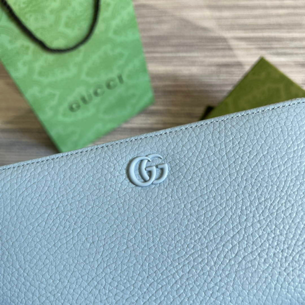 Gucci 456117 GG Marmont Leather Zip Around Wallet Pale blue